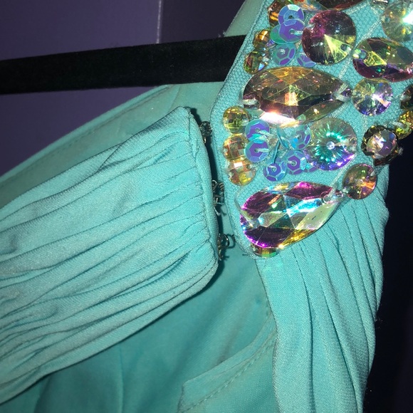 Light Blue One Shoulder Prom Dress - Picture 7 of 8